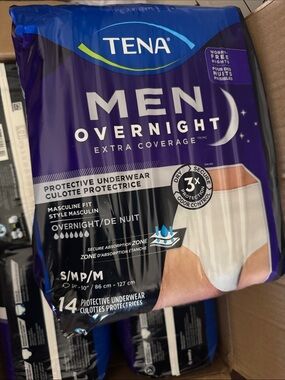 Men Overnight Extra Coverage Protective Underwear S M 14 count